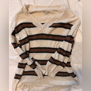 Women’s Medium American Eagle Striped V-Neck Sweater